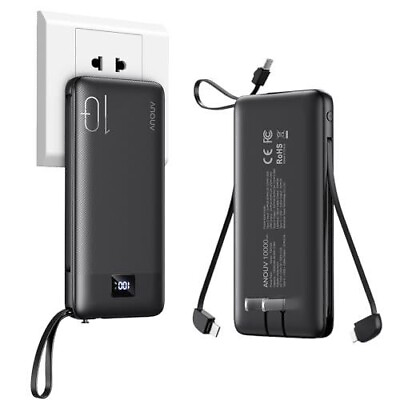 #ad Portable Charger with Built in Cablesamp;AC Wall Plug10000mAh Power Bank $9.99