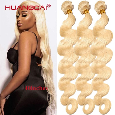 #ad 36 38 40 Inch Blonde Wave Hair Bundles Blonde Hair Extensions 1 3 4Bundles AU $435.97
