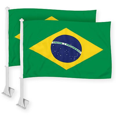 #ad G128 2 Pack: Brazil Brazilian Car Flag 11x17 In Double Sided Printed 150D Poly $22.99