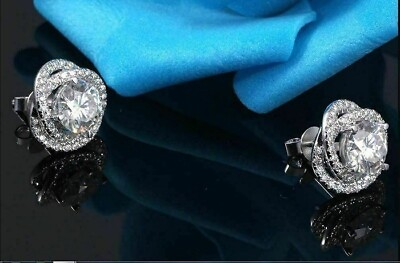 #ad 14K White Gold Round Cut 2.50 CT Halo Moissanite Wedding Earrings For Women $232.74