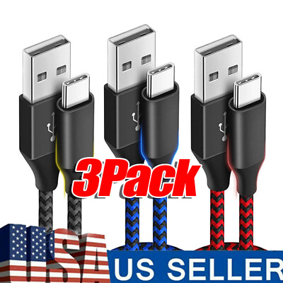 #ad 3 Pack Braided USB C Type C Fast Charging Data SYNC Charger Cable Cord 3 6 10FT $8.99