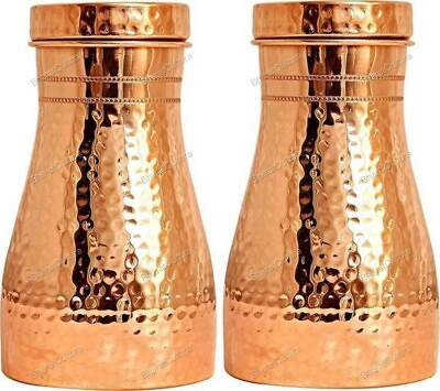 #ad Indian Hammered Bedroom Copper Bottle With Inbuilt Glass Modern Drink Ware C $112.92