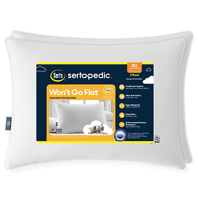 #ad Sertapedic Won#x27;t Go Flat Bed Pillow Standard Queen 2 Pack $18.88