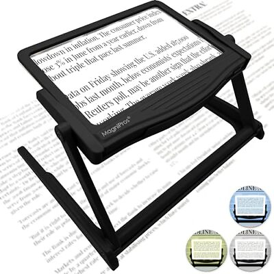 #ad MagniPros 5X Large LED Hands Free Full Page Magnifying Glass Detachable Stand $30.84