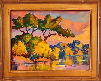 #ad American Southwest Landscape Original Oil Painting Sunset in Gold Leaf Frame $849.00