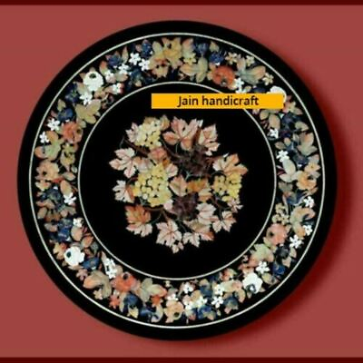 #ad 18quot; Black Marble center Table Top Pietra Dura marquetry handmade inlay work b192 $479.00