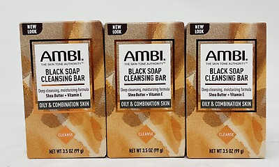 #ad PACK OF 3 AMBI Skin Care Soap Black soap With Shea Batter 3.5 oz FREE SHIPPING $21.99