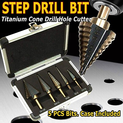 #ad HSS 6PCS Titanium Step Drill Bit Set W Automatic Center Punch High Speed Steel $14.95