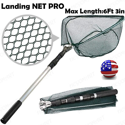 #ad Fishing Landing Net w Telescopic Pole Handle Retractable Foldable 74.8quot; Length $12.63