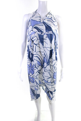#ad Drew Womens Blue White Floral Print Halter Sleeveless A Line Dress Size S $46.81