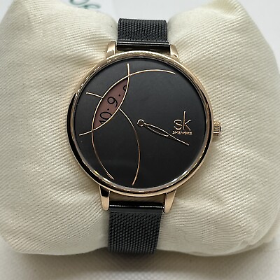 #ad Shengke K0091L Women#x27;s Black Mesh Strap Analog Dial Quartz Wrist Watch JMB58 $39.99