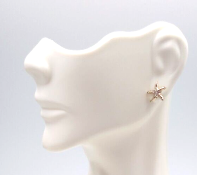 #ad Small .5quot; Gold Tone Rhinestone Star Stud Earrings $8.19