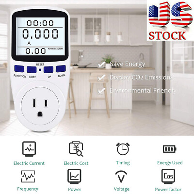Digital Outlet Power Meter Energy Monitor Volt Watt Voltage Amps Socket Analyzer $10.59