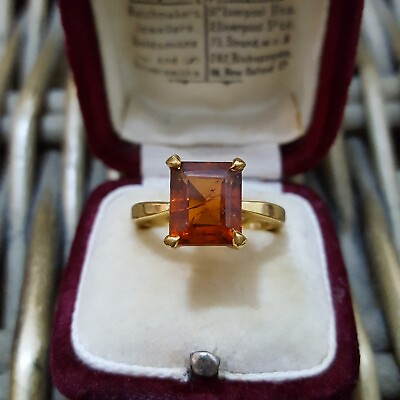 #ad 925 Sterling Silver Ring Gold Over Natural Hessonite Gemstone Size L.5 US 6 GBP 34.99