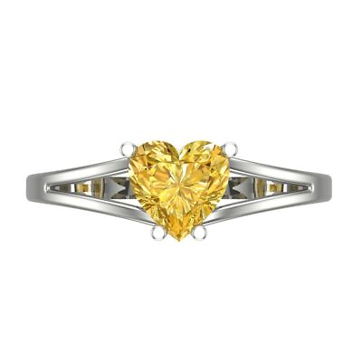 #ad 1.5ct Heart Cut Simulated Yellow Diamond 18k White Gold Wedding Bridal Ring $369.54