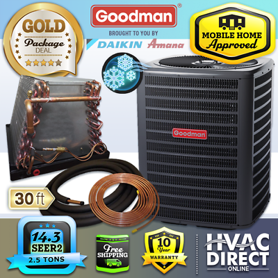 #ad 2.5 Ton Mobile Home Goodman AC Condenser amp; Coil Central Air System 30#x27; Line Set $2327.50