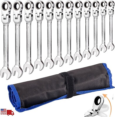 #ad 12Pc 8 19mm Metric Flexible Head Ratcheting Wrench Combination Spanner Tool Set $32.80