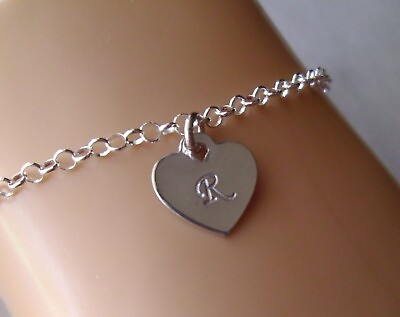 #ad A Z Heart Charm Initial Monogram Ankle Bracelet .925 Sterling Silver Anklet $24.99