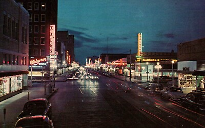 #ad Polk Street At Night Amarillo Texas 1950#x27;s Vintage Postcard 1956 Posted $3.39