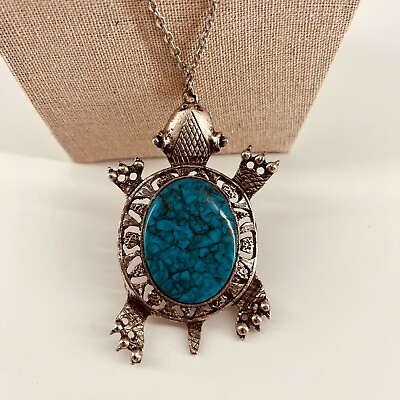 #ad large turtle foe turquoise pendant necklace boho southwestern fashion jewelry $21.24
