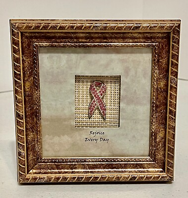 #ad Rejoice every Day Framed Cancer Pink Rhinestone Crystal Awareness Ribbon Pin NEW $11.99
