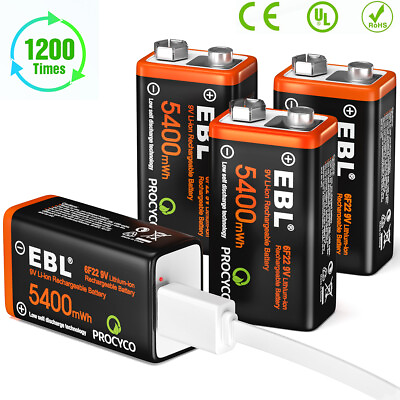 #ad 9V 9 Volt Li ion USB Rechargeable Batteries 5400mWh Lithium Ion Battery Pack Lot $87.29