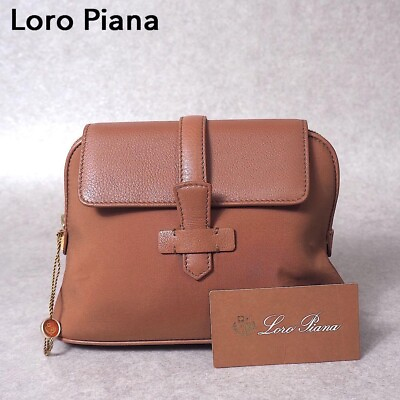 #ad Loro Piana Leather Brown Pouch Case Purse NEW UNUSED W Defects Shipping Fr Japan $286.52