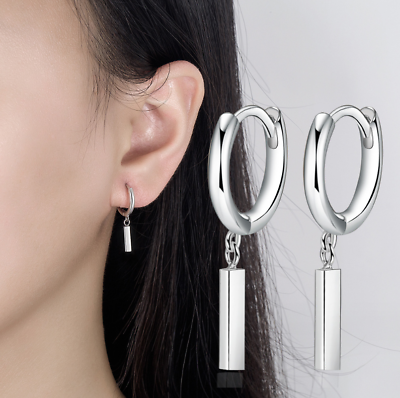 #ad 925 Sterling Silver Plated Dangle Bar Stick Huggie Hoop Earrings Women Girl XJ9 $4.95