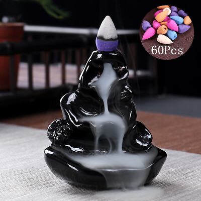 #ad Ceramic Smoke Backflow Waterfall Incense Burner Censer Holder Decor With 60 Cone $9.99