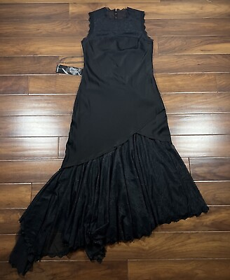 #ad BCBGMAXAZRIA Women#x27;s Size Medium Black Lace Asymmetrical Hem Dress $59.95