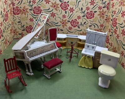 #ad Vintage Dollhouse Furniture Mixed Lot Petite Princess Piano Littles Sink $26.99