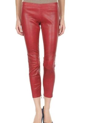 #ad Pant Soft Lambskin Leather Slim Fit Modern Red Skinny Stylish High Waist Women $113.60