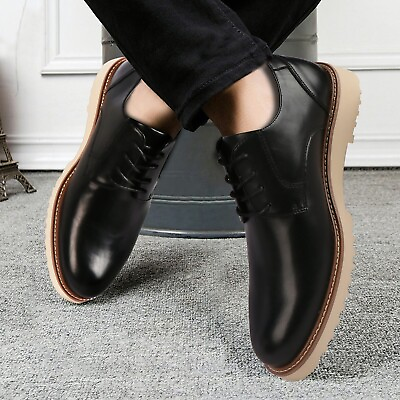 #ad Men’s Leather Shoes Dress Lace Up Series Casual Oxford Shoe Man Shoes Black $22.77
