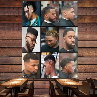 #ad Barber Shop Wall Decor Flag Wall Hanging Banner Hairstyle Poster for African Men $27.20