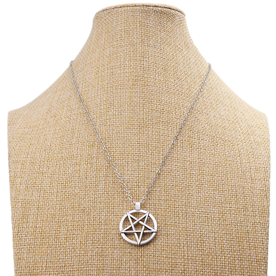 #ad Tibetan Silver Pentagram Pentacle Circle Charm Pendant Chain Necklace 20 inches GBP 2.79
