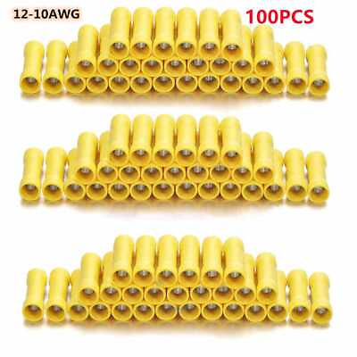 #ad 100 12 10 AWG Gauge Yellow Vinyl Insulated Butt Splice Connector Wire Terminal $9.99