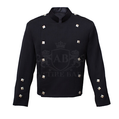 #ad Black Montrose Jacket Scottish Serge Wool Traditional Doublet Pipers Kilt Jacket $69.99