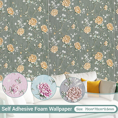 #ad Self Adhesive Foam Wallpaper 3D Enchased Pattern Wall Sticker Panel Waterproof $11.19