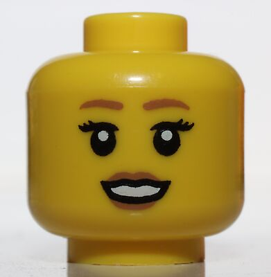 #ad Lego Head Minifig Female Brown Eyebrows Eyelashes Brown Lips Smile $1.25