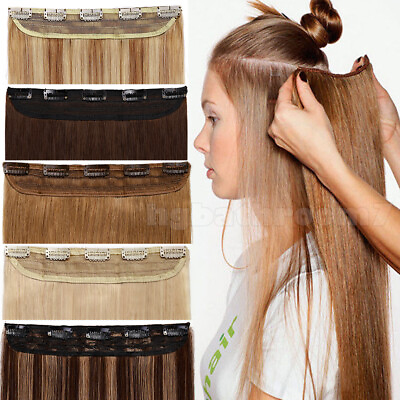 #ad Ear To Ear ONE PIECE Clip In Russian Human Hair Extensions Straight Half Head US $20.44