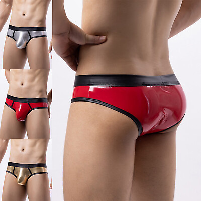 #ad US Mens Briefs Patent Leather Underpants Nightclub Panties Breathable Thong Pool $7.43