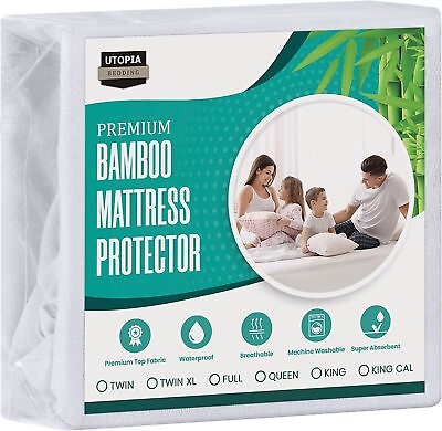 #ad Waterproof Bamboo Mattress Protector Stretches up to 15 Inches Utopia Bedding $23.50