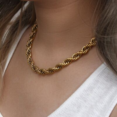 #ad Women Chunky Necklace Twisted Rope Chain Choker Stainless Steel Necklaces 1Pcs $27.99