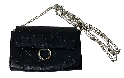 #ad Steve Madden Convertible Crossbody Purse Belt Bag Silver Chain Embossed Black $24.99
