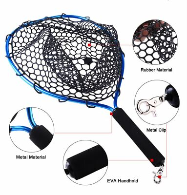 #ad Rudder Fly Fishing Landing Net Rubber Trout Catch and Release Net Light Weight $25.75