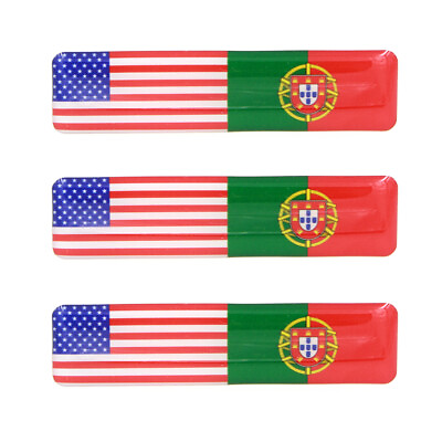 #ad American and Portuguese Flag Resin Domed 3D Decal Car Sticker Set of 3 $14.95