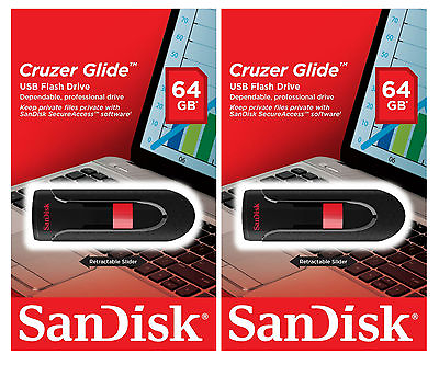 #ad SanDisk 128GB Set of 2x 64GB Cruzer GLIDE USB Flash Pen Drive Sealed Retail Pk $14.99