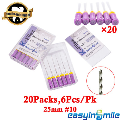 #ad 20Packs Dental Stainless Hand Use K Files #10 Root Canal Endodontic Files 25MM $33.98