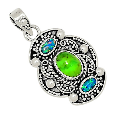 #ad Composite Kingman Mohave Green Turquoise 925 Silver Pendant ALLP 14975 $15.99