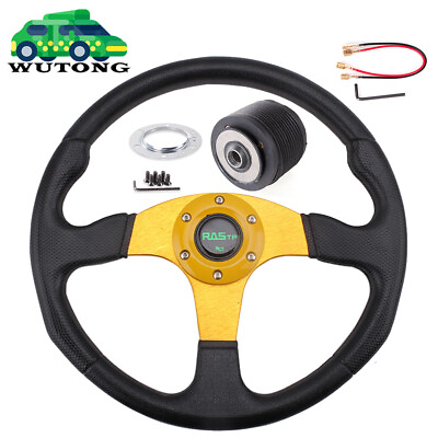 #ad 13quot; Gold Racing Steering Wheel w Hub Adapter For 1984 2004 Ford Mustang Non GT $72.99